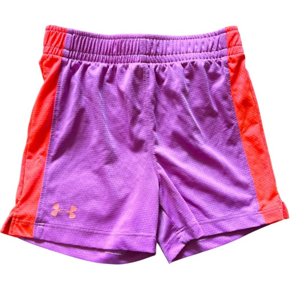 Under Armour girl's‎ purple and orange heat gear lax shorts athletic shorts sz 6